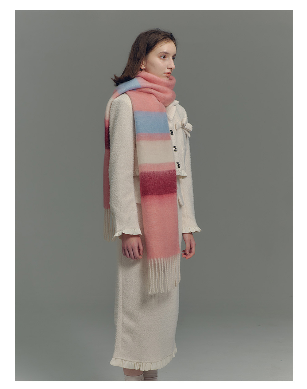 Designer-Schal mit Fransen aus Kaschmirimitat in Regenbogenfarben mit passenden Streifen für Damen im Herbst-/Winter-Stil mit weichem, verlängertem Halsausschnitt_voghion.com