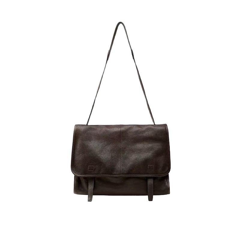 HHJBAG Vegetable-Tanned Sheepskin Messenger Bag Large Capacity Commuter Satchel for Women Retro Casual Shoulder Crossbody Bag - Thumbnail 5