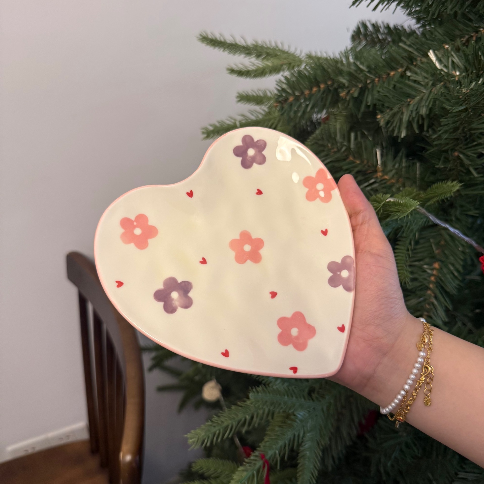 Estilo coreano ins mano mano amor plato de joyería bandeja de almacenamiento amor pintado a mano tazas de cerámica plato