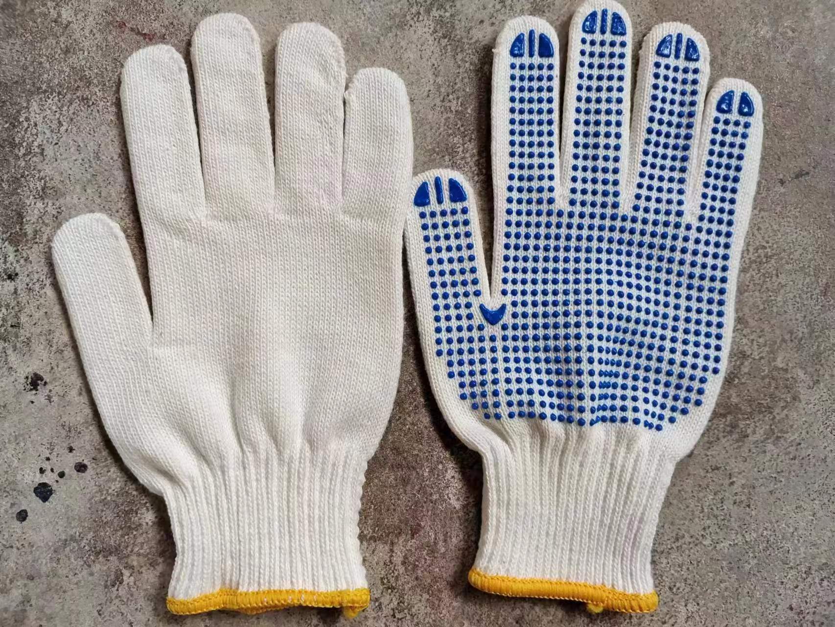 Guantes de trabajo de hilo de algodón engrosado con revestimiento antideslizante, guantes protectores industriales de diez puntadas