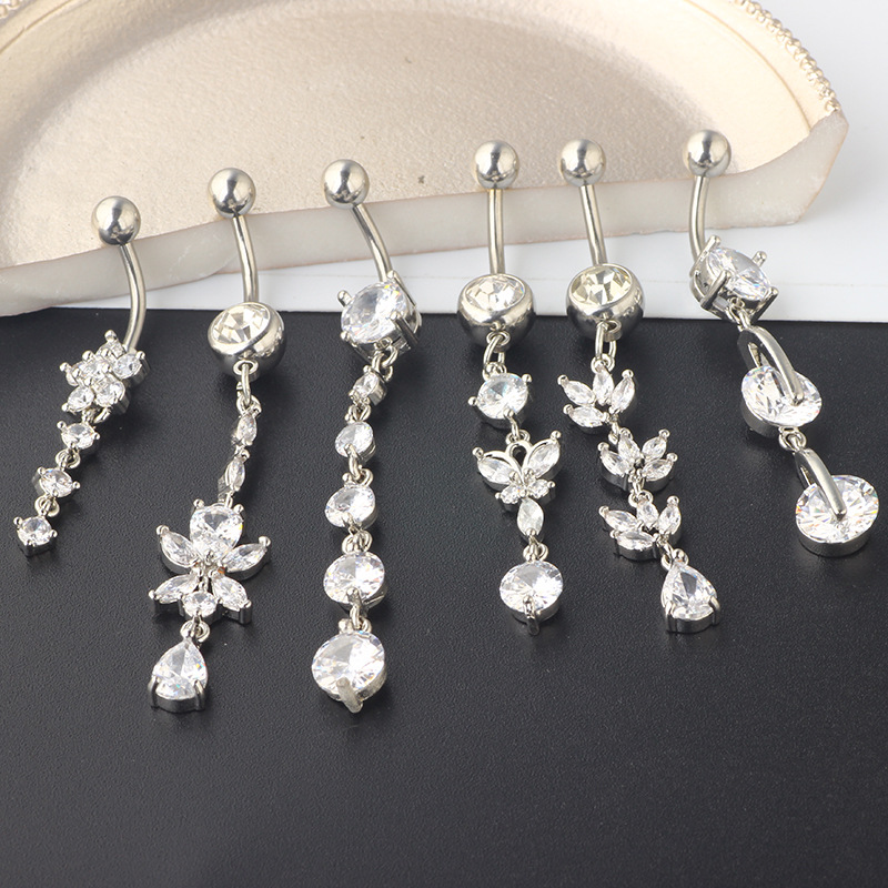 Amazon Popular 6-Piece Belly Button Ring Set Stainless Steel Star Dangle Body Piercing Jewelry detail image 8
