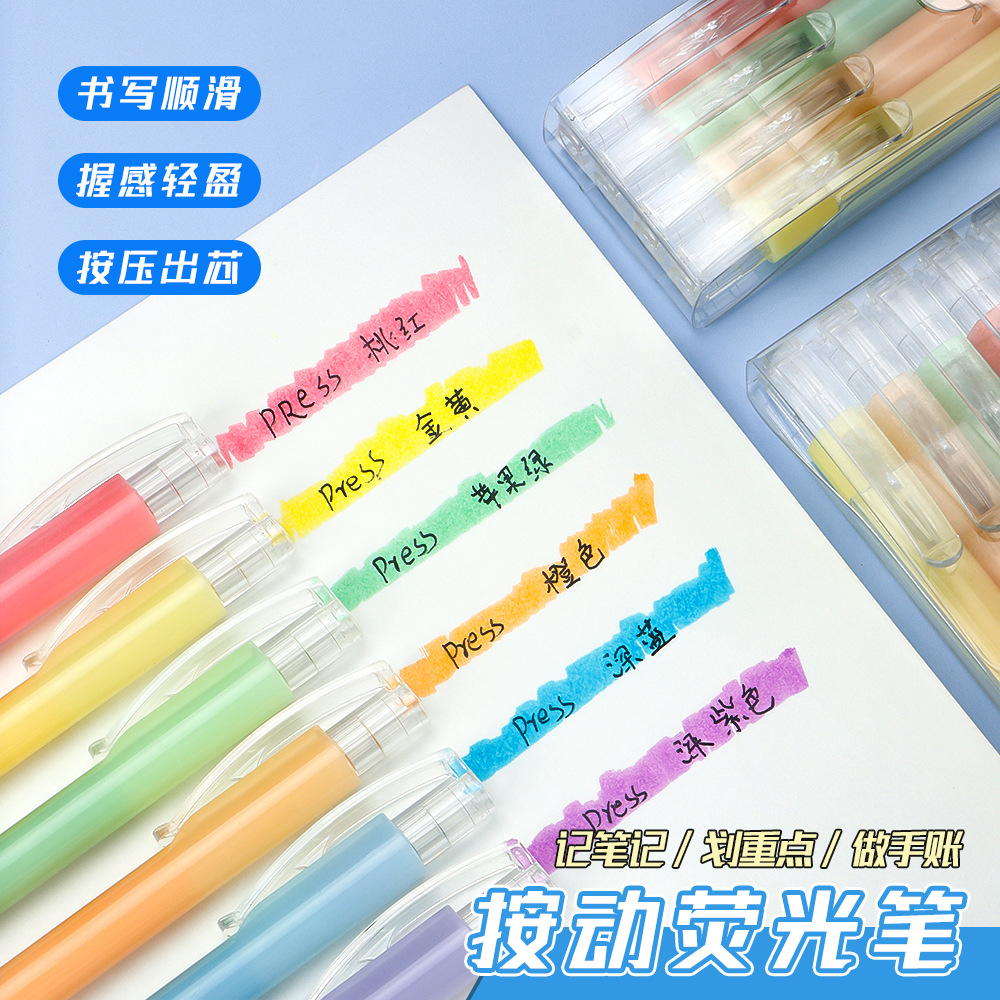 Presione el marcador de color de dibujos animados macaron mano cuenta dibujo cepillo resaltador de secado rápido Traje resaltador líquido recto