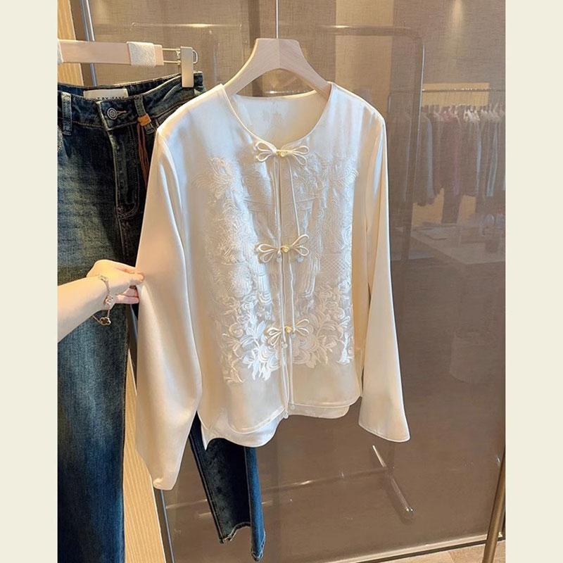 Cross-border Loose plus size chubby girl 150.00kg New Chinese Style Improved Button Shirt Women's Spring and Autumn National Style Tang Top