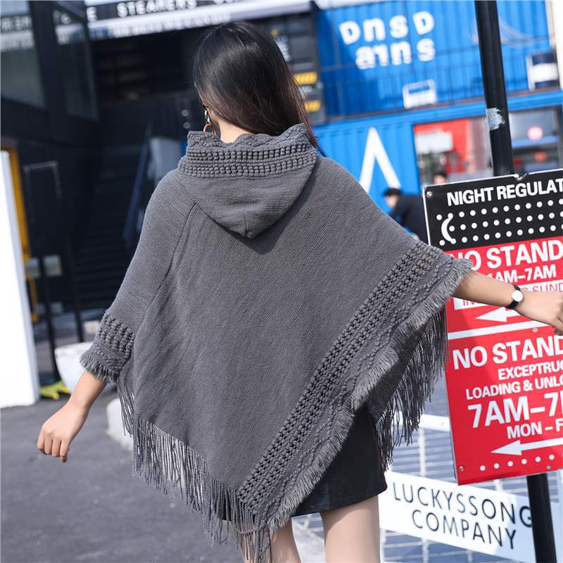 Hooded Tassel Cape Shawl Image 2