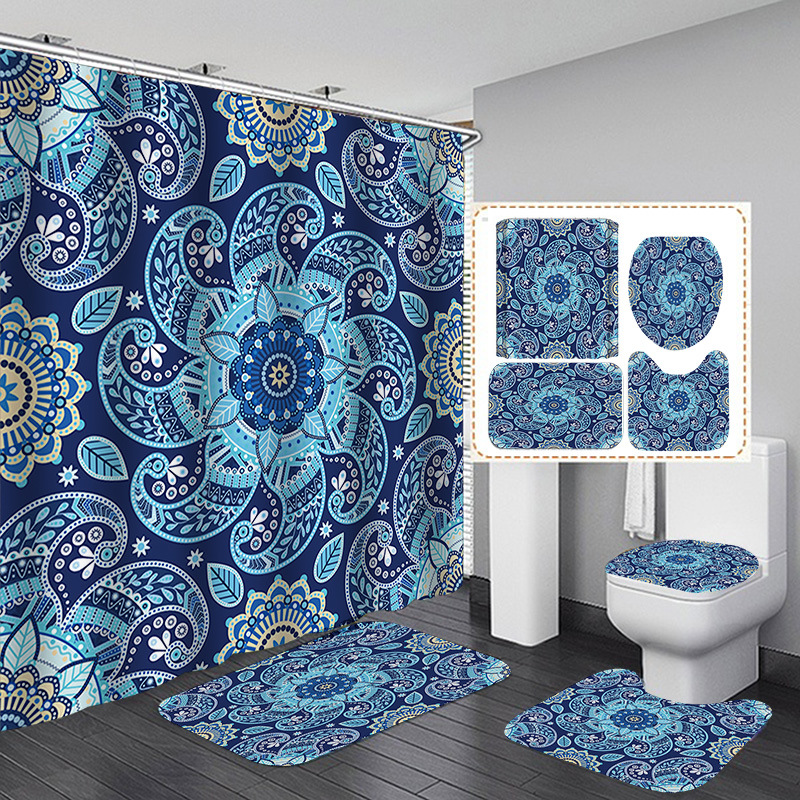 Venta caliente de Amazon Cortina de ducha de baño bohemia Tela de cortina de baño impermeable Juego de cuatro piezas Gran cantidad y excelente precio