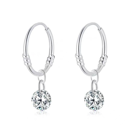s999 sterling silver zircon earrings, niche simple earrings, women's silver light luxury high-end earrings, retro earrings