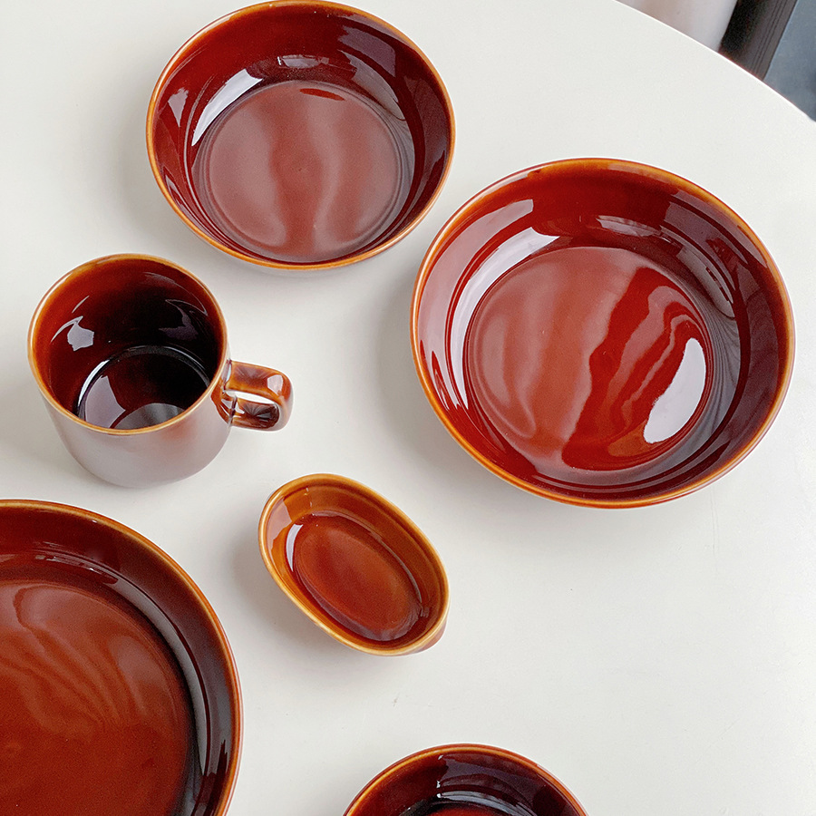 Tazón de caramelo retro japonés, plato de pastel doméstico, tazón de ensalada de taza de café, tazón de cerámica sólida, vajilla doméstica