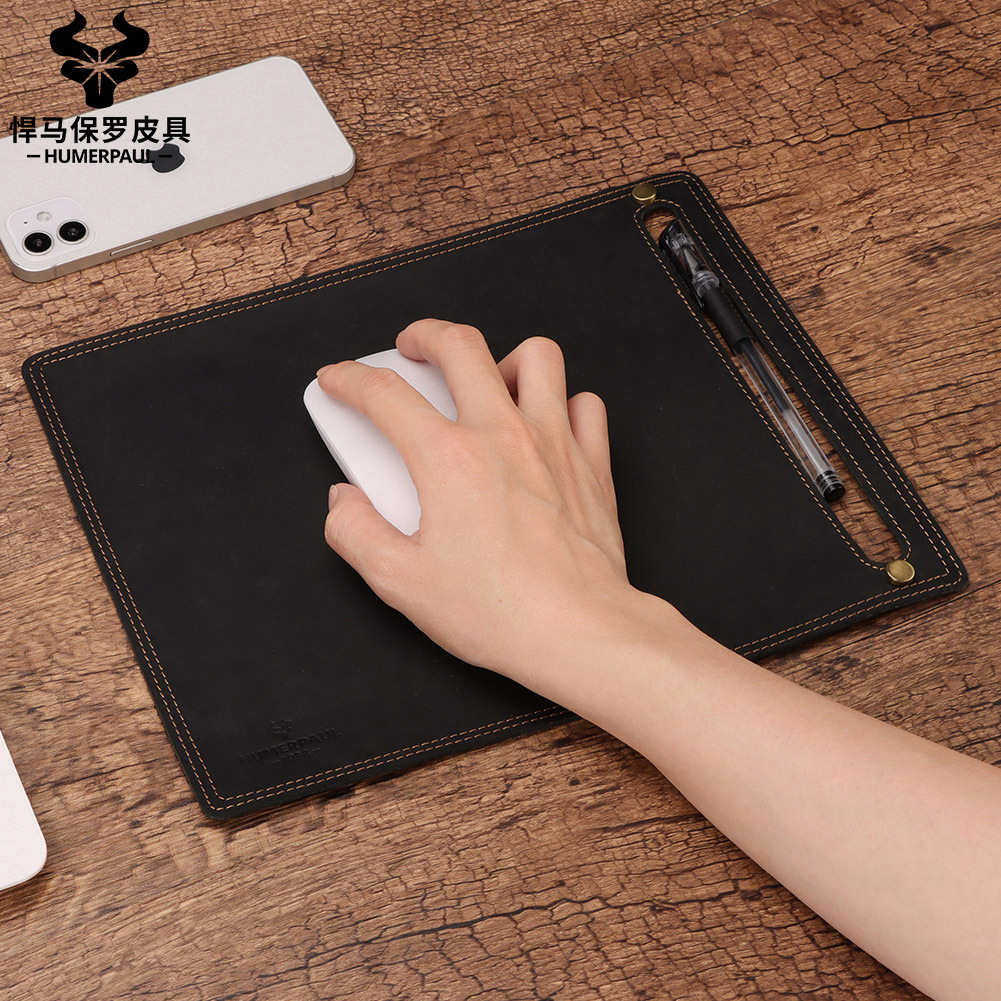 定制厂家头层牛皮鼠标垫真皮电脑办公桌垫可加工定制学习写字书垫