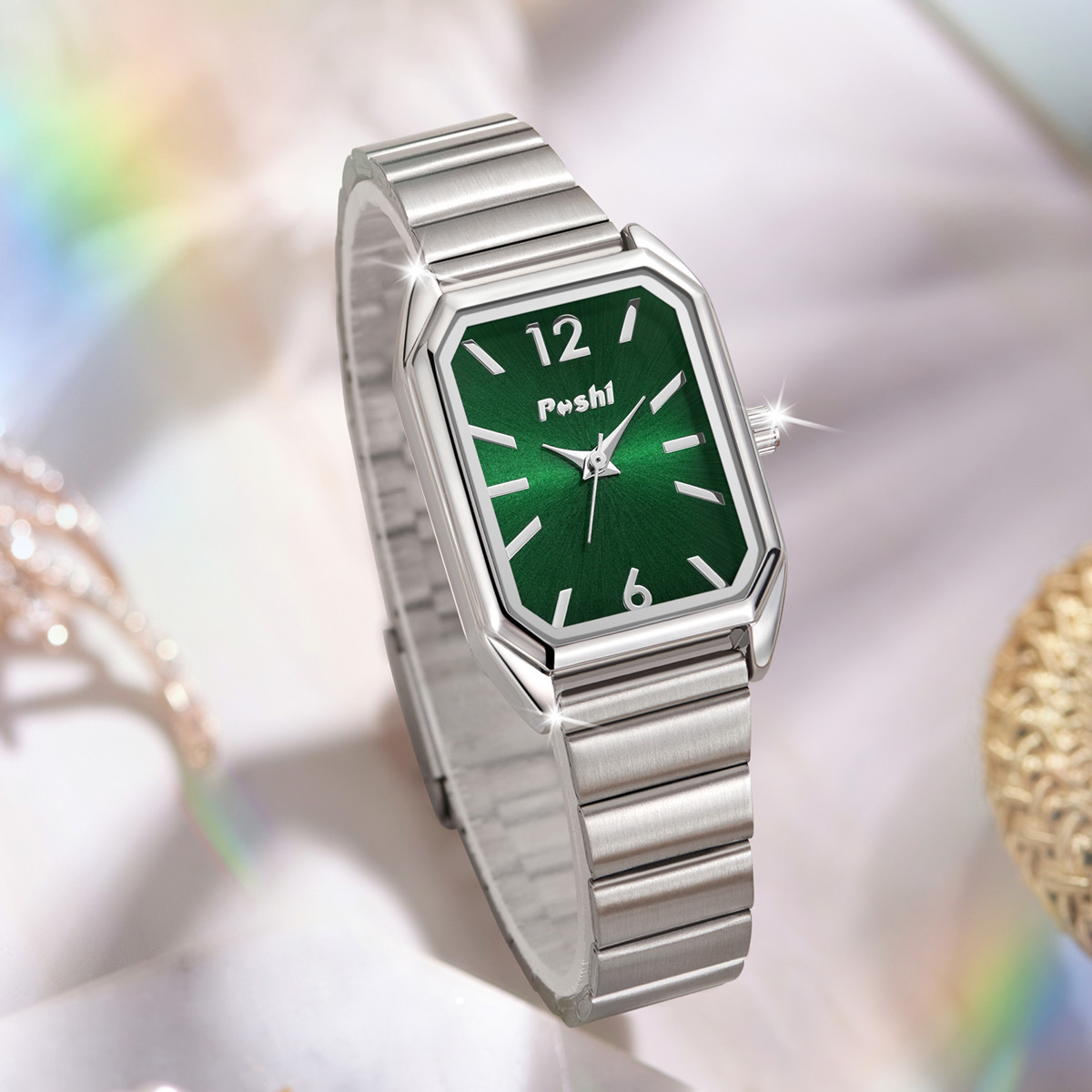 Poshi nicho reloj de mujer simple elegante cuadrado reloj de cuarzo casual estudiante moda correa de acero reloj