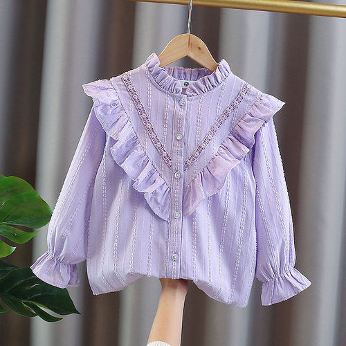 Stock girls 'cotton shirts in spring and autumn new style for middle and middle children's Western-style long-sleeved shirts for children's sweet shirts and thin style tops