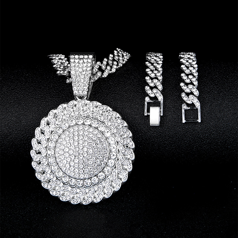Hiphop Full Diamond Round Pendant Necklace For Men And Women_voghion.com