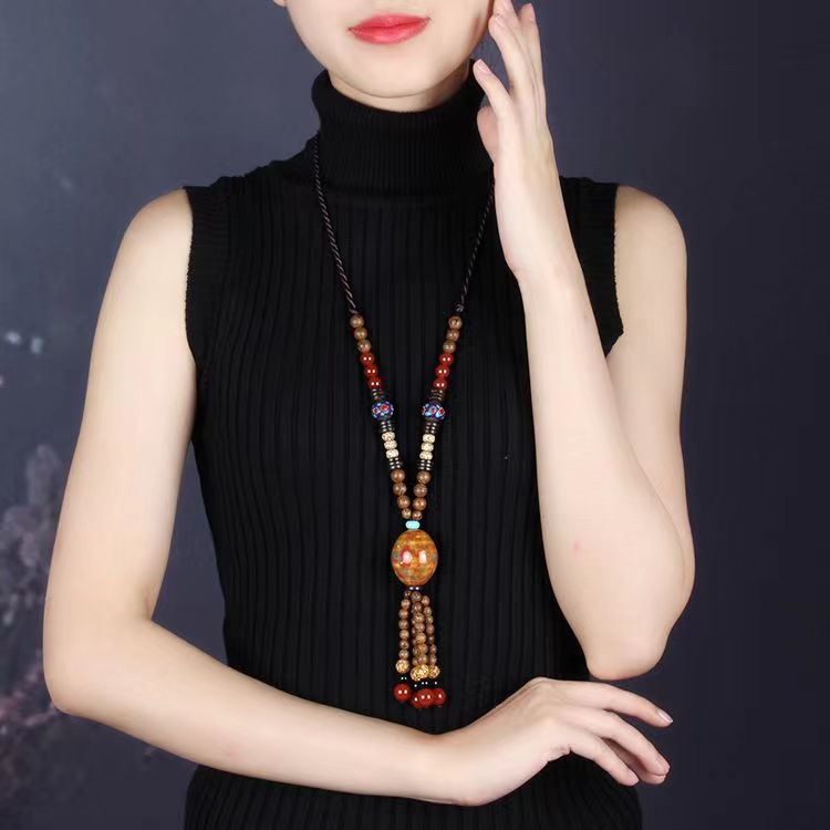 Ethnic Style Wholesale Autumn and Winter Sweater Chain Long Ceramic Versatile Women's Necklace Pendant Autumn and Winter Women's Accessories