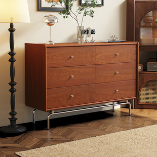 Medieval Style Solid Wood Six-Drawer Cabinet for Home Bedroom Bedside Storage Cabinet French Living Room Wall-Mounted Metal Foot Cabinet