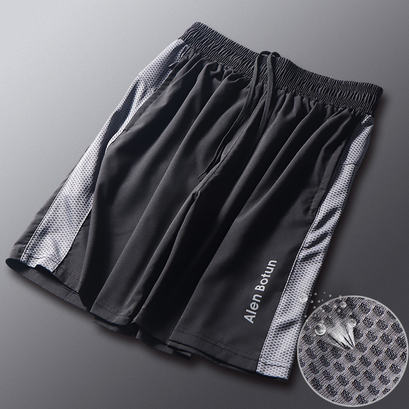 Pantalones cortos deportivos para hombres holgados, ocio, fitness, secado rápido, seda de hielo delgada, pantalones de aire acondicionado de cinco puntos, playa de malla, marea femenina de verano