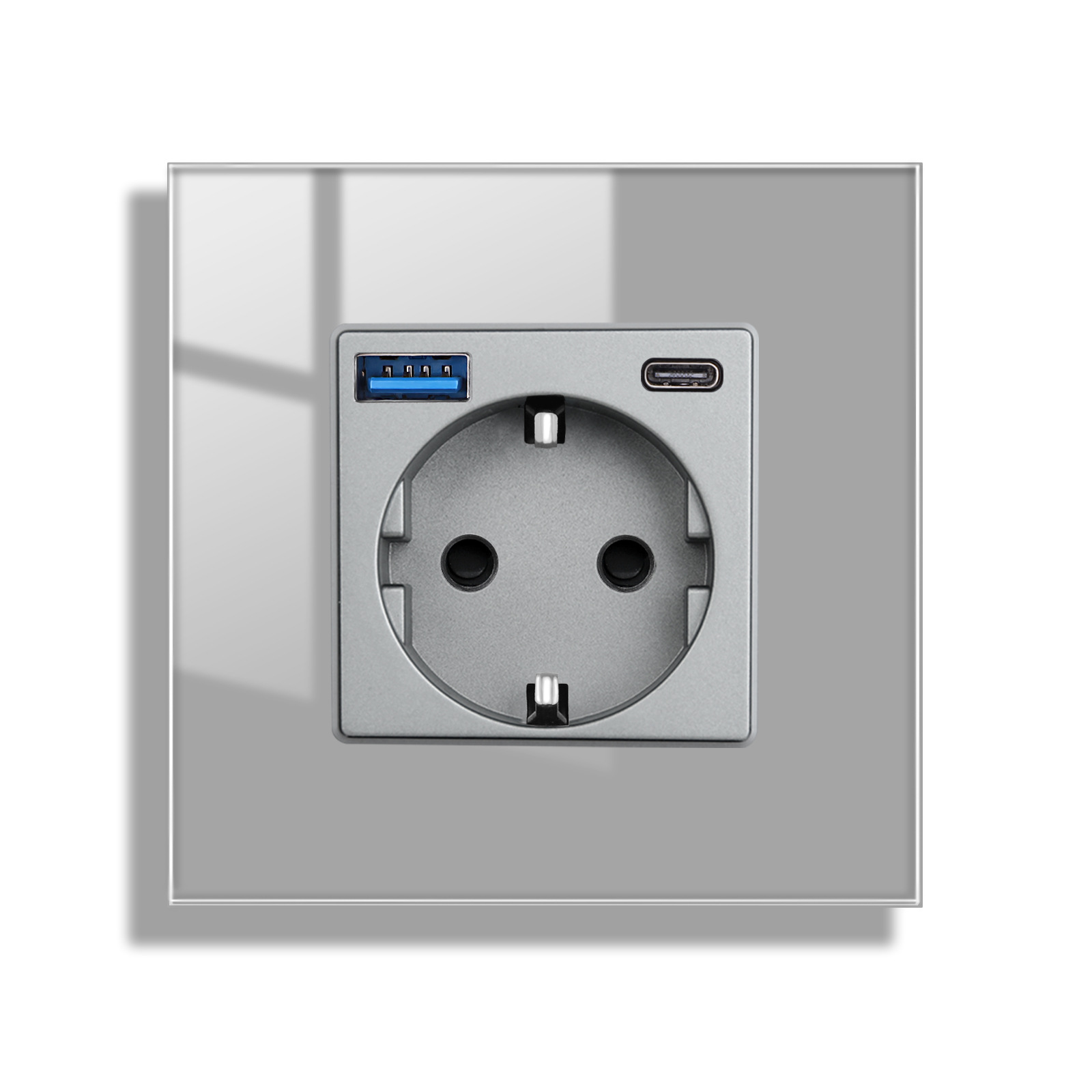 灰色欧式插座德式插座带接地俄罗斯插座USB type C插座