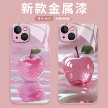 速卖通热销水晶苹果17适用iphone16手机壳15promax金属漆玻璃壳14