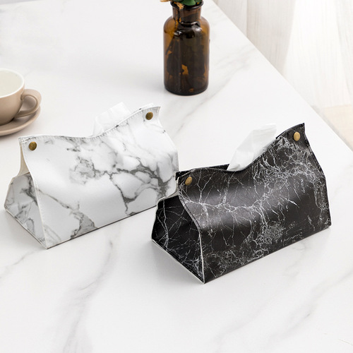 Creative Nordic ins dining table coffee table car paper box marble pattern PU tissue box storage box cross-border wholesale