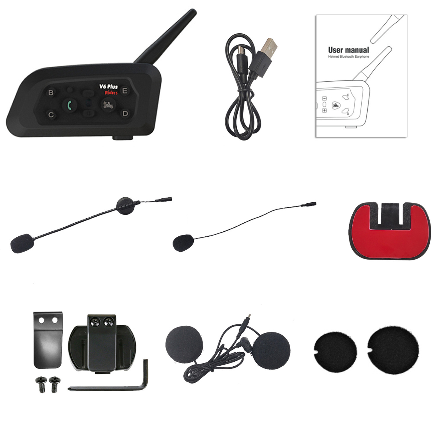 Neutral V6Plus Helmet Bluetooth Headset Motorcycle Helmet Intercom Headset Cycling Headset Noise Reduction Waterproof Cross-Border