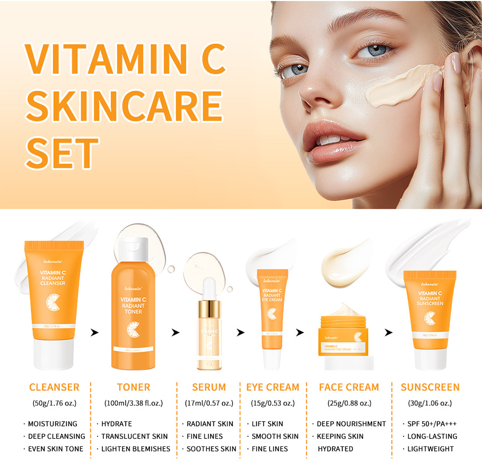 lakerain Vitamin C Skin Care Set - Refreshing Skin Care Facial Set Specification drawing