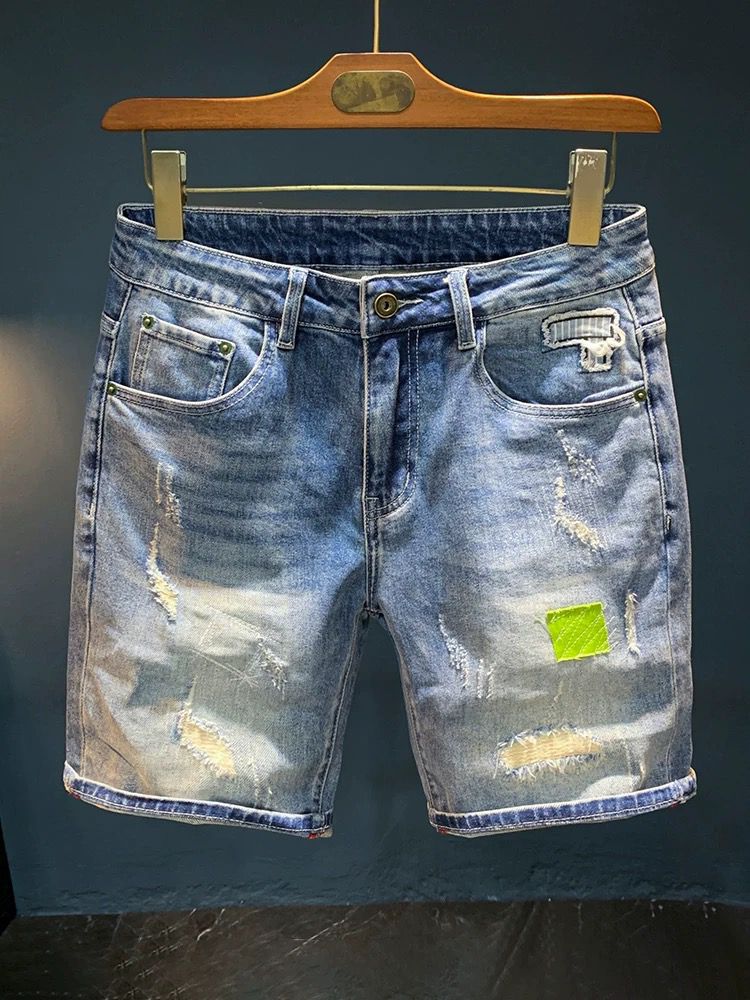 Men's Clothing Denim Shorts Men's Wear Resistant Washed Retro Light Colored Elastic Comfortable Handsome Casual Shorts_mkmklike.com