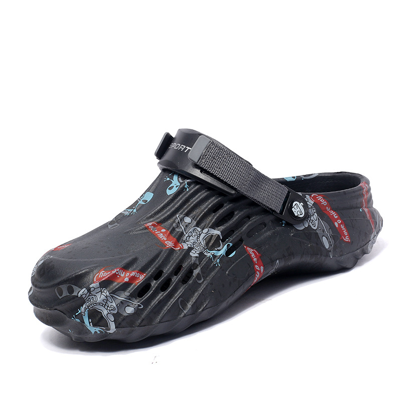 Gran tamaño transfronterizo para hombres verano nuevo calzado deportivo agujero corrugado impresión al aire libre antideslizante zapatillas de playa