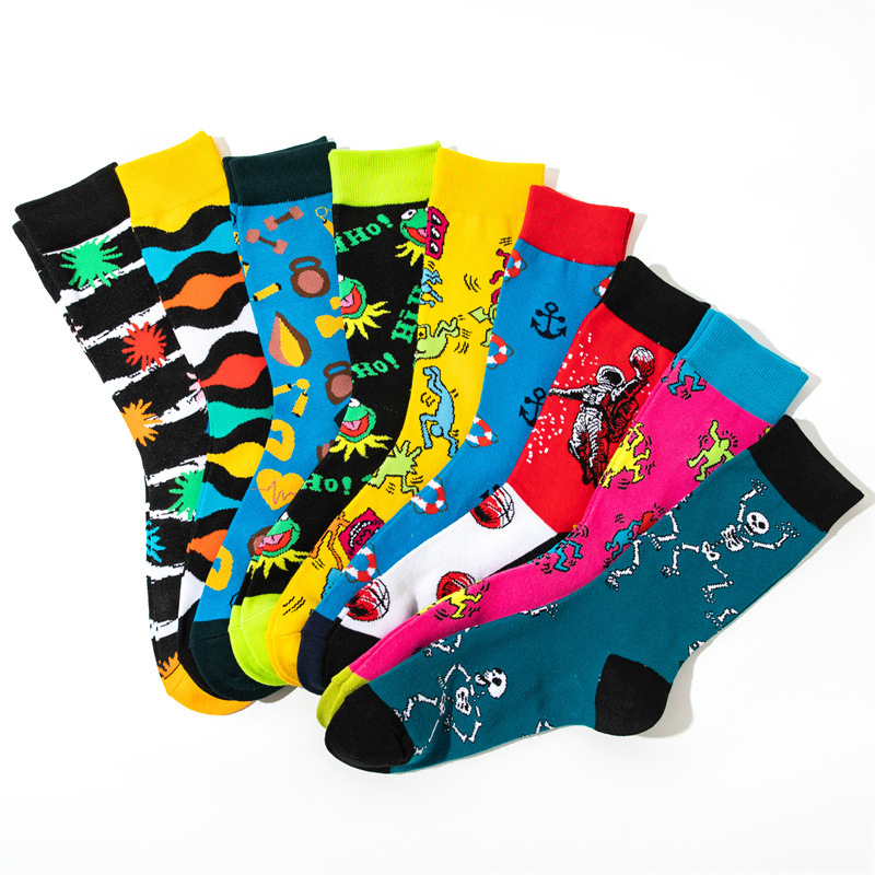 Men's Anime Pattern Crew Socks Cartoon Character Long Tube Style_voghion.com