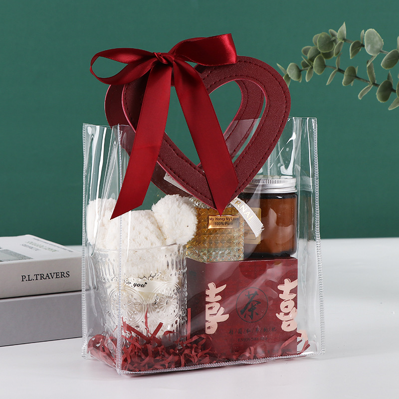 Bolsas de plástico de PVC transparentes bolsas de regalo estereoscópicas bolsas de regalo de compromiso caramelo de boda bolsas de regalo portátiles al por mayor