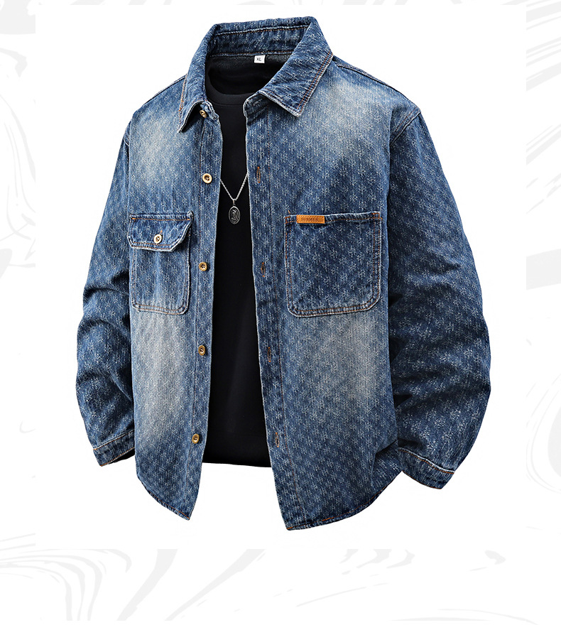Frühling und Herbst Neue Jacquard-Jeansjacke für Herren im High Street-Trend mit langen Ärmeln im amerikanischen Stil, lockere Außenhandelsjacke für Herren_voghion.com