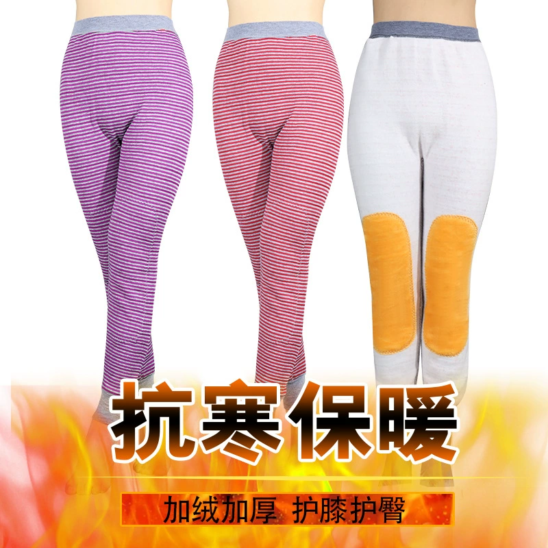 Осенне-зимние женские теплые брюки, защищающие колено, брюки для живота, термоштаны больших размеров, осенние брюки, плюшевые брюки в полоску, свободные с высокой талией