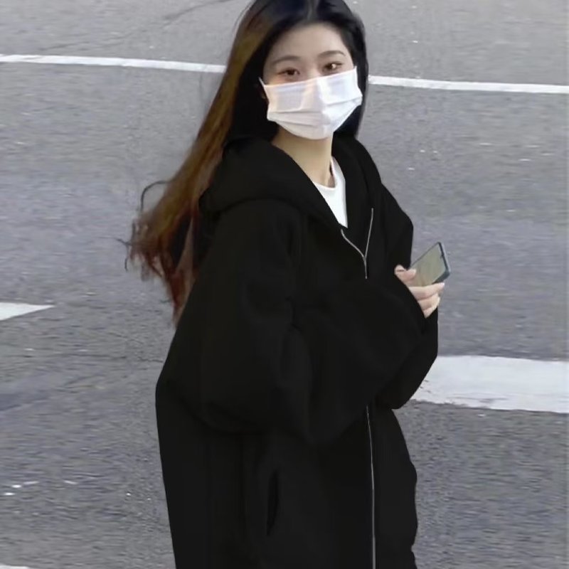 コートの女性の男性の秋冬のファスナーの衛衣の2023年の潮連の帽子の純色の縄の百合のベルベットのカーディガンの上着|undefined