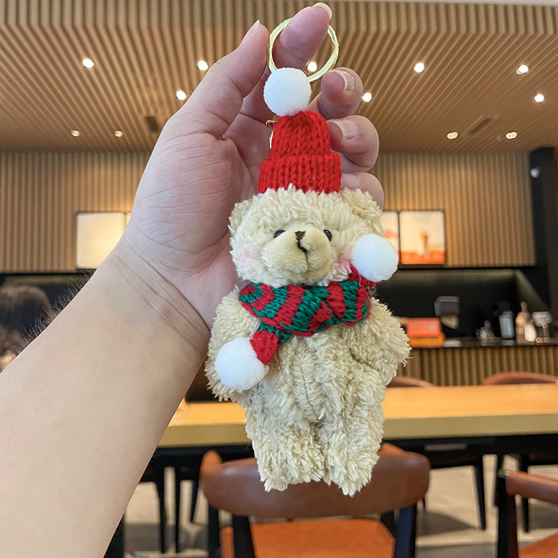 圣诞钥匙扣毛绒新年挂件可爱小熊玩偶娃娃公仔书包钥匙链小礼物|undefined