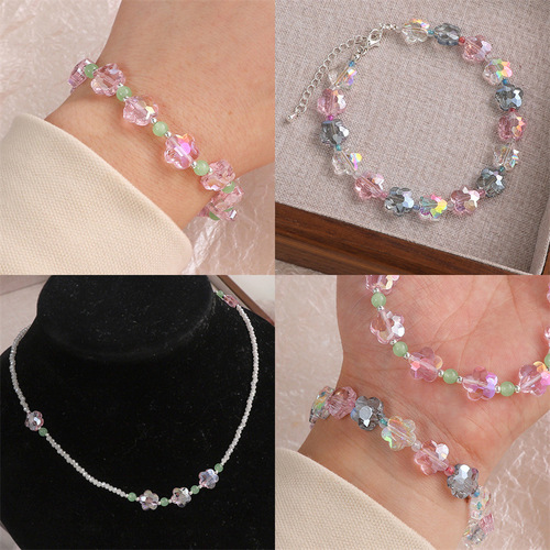 10mm Glass Beads with Colorful Small Flowers Handmade DIY Necklace Bracelet Accessories Crystal String Beads Decorative Materials
