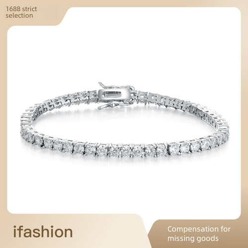S925 Pure Silver Sapphires Tennis Bracelet 2mm-7mm Cufflinks Personalized Fashion Hip-Hop Silver Jewelry Trend Amazon Remix