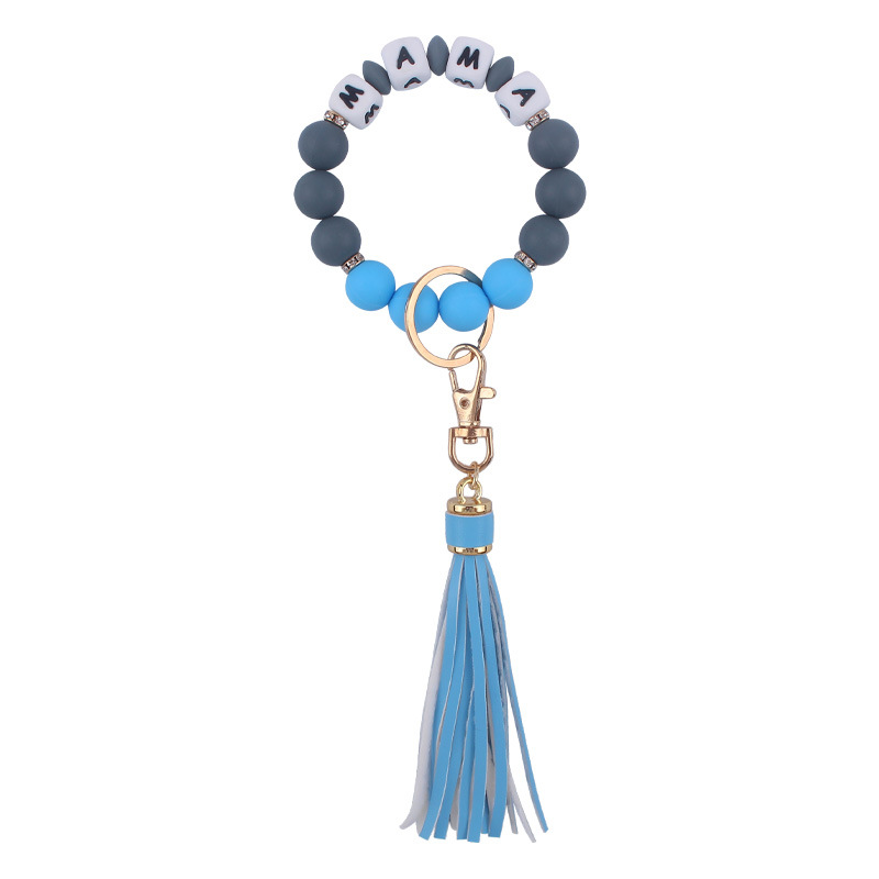 Nuevo cuero pu borla colgante creativo DIY nombre silicona con cuentas leopardo contraste color colgante pulsera llavero