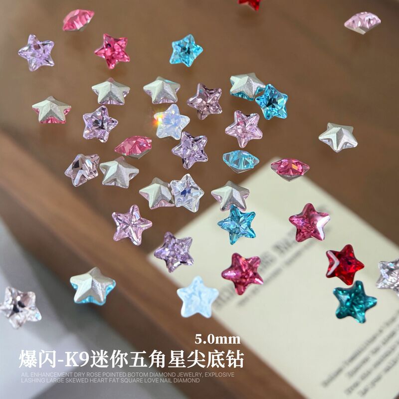Mini Star Nail Art Rhinestones, Super Shiny Colorful Five-Pointed Star Pointed-Bottom Shaped Rhinestones, K9 Starfish Earrings, Nail Decoration Rhinestones Mini Star Nail Art Rhinestones, Super Shiny Colorful Five-Pointed Star Pointed-Bottom Shaped Rhinestones, K9 Starfish Earrings, Nail Decoration Rhinestones