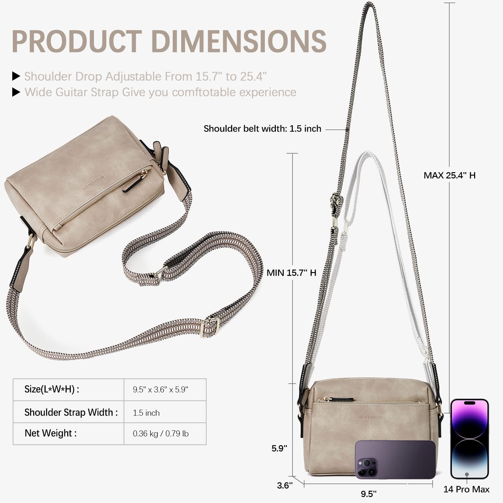 New women's small crossbody bag, three zippered mobile phone newspaper, leather small bag, colored shoulder strap single shoulder bag_voghion.com