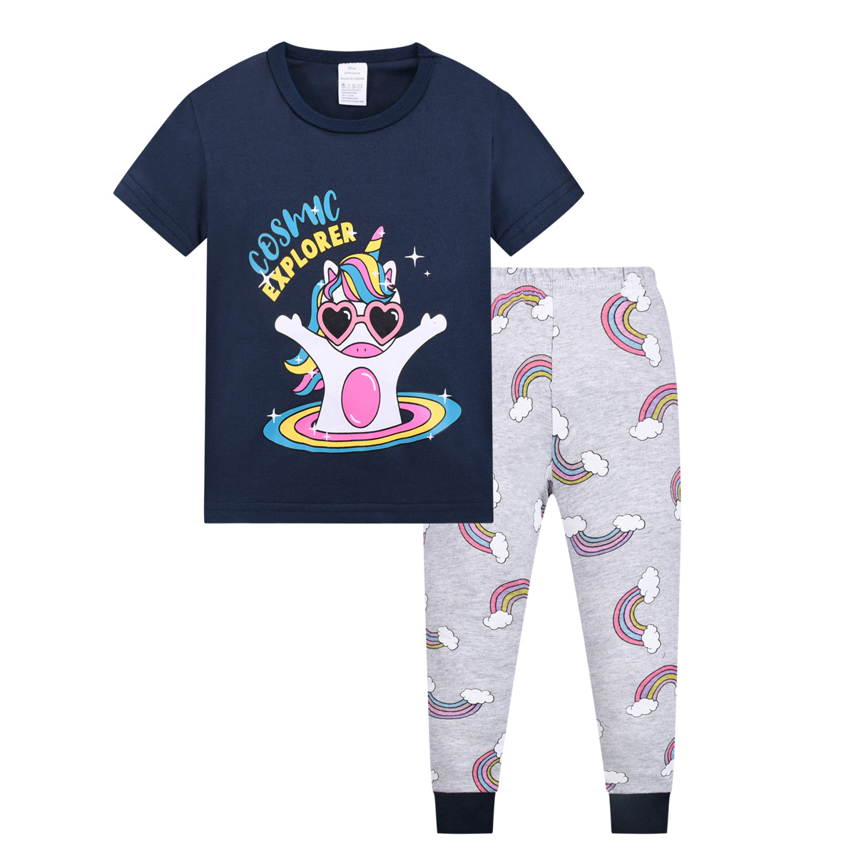 2023 niños de cuello redondo fino traje pijamas algodón verano aire acondicionado ropa europea y americana del hogar los niños ropa Comercio exterior al por mayor