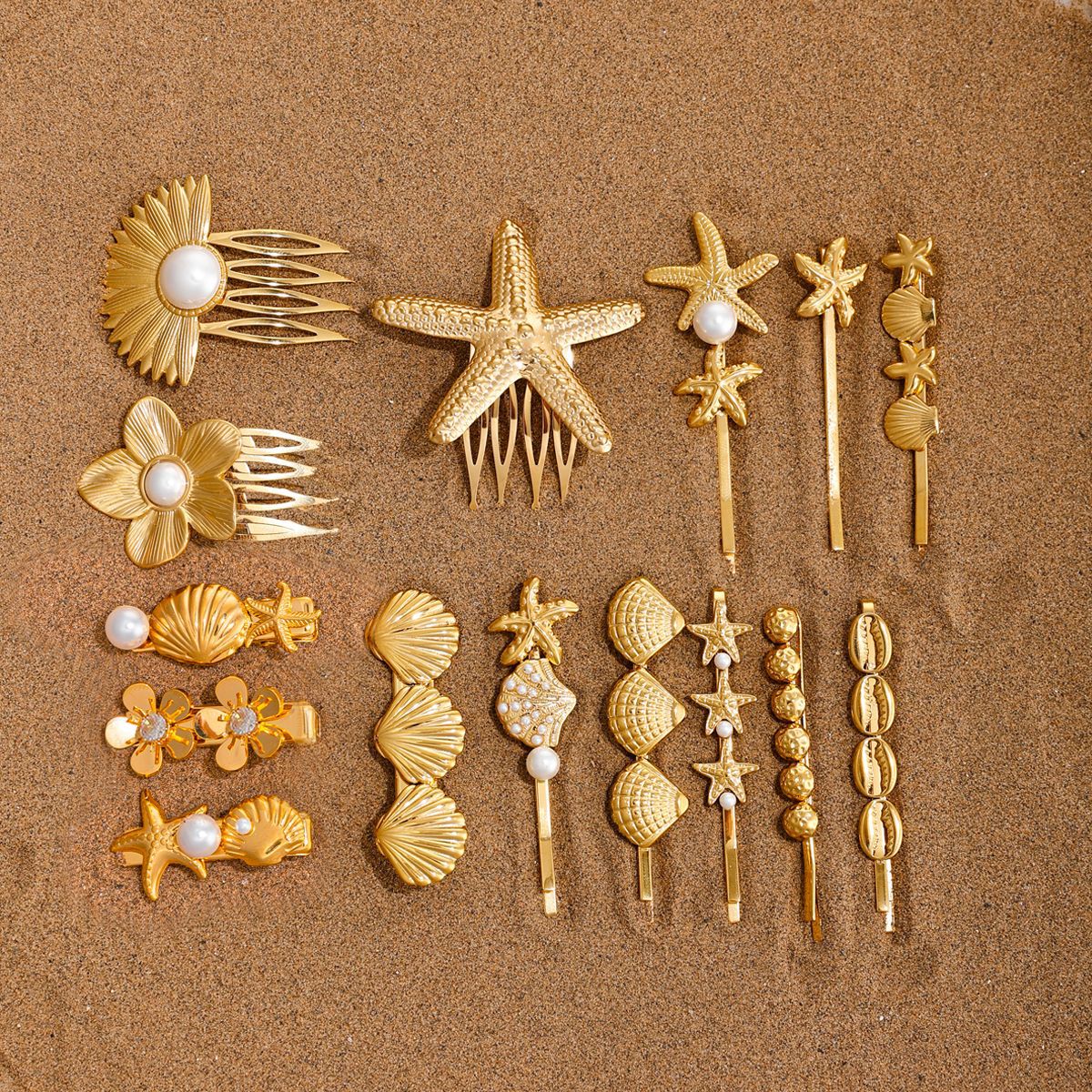 14g Weight Hair Clip Hair Accessories Type 1 Piece Quantity Holiday, Street Occasion Alloy Material Starfish, Flower, Shell Pattern All Seasons Season Women's Gender IG Style, Sweet Style IG Style Sweet Women's Starfish Flower Shell Alloy Hair Clip 5