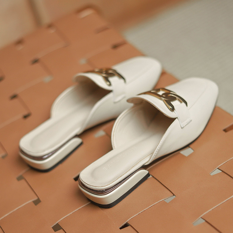 2022 new slippers women's summer outerwear fashion square toe British plus size women's shoes chunky heel sandals loafers lazy shoes_voghion.com