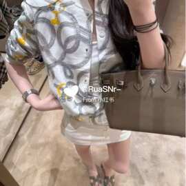 高品质~2025早秋新品撞色链条印花宽松显瘦百搭立领夹克上衣女