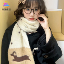 可爱小狗双面针织毛绒围巾女2025年秋冬季韩系氛围感百搭保暖围脖