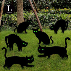 クロスボーダーハロウィン黒猫装飾発光目夜の恐怖の雰囲気金属屋外装飾品中庭の地面プラグ