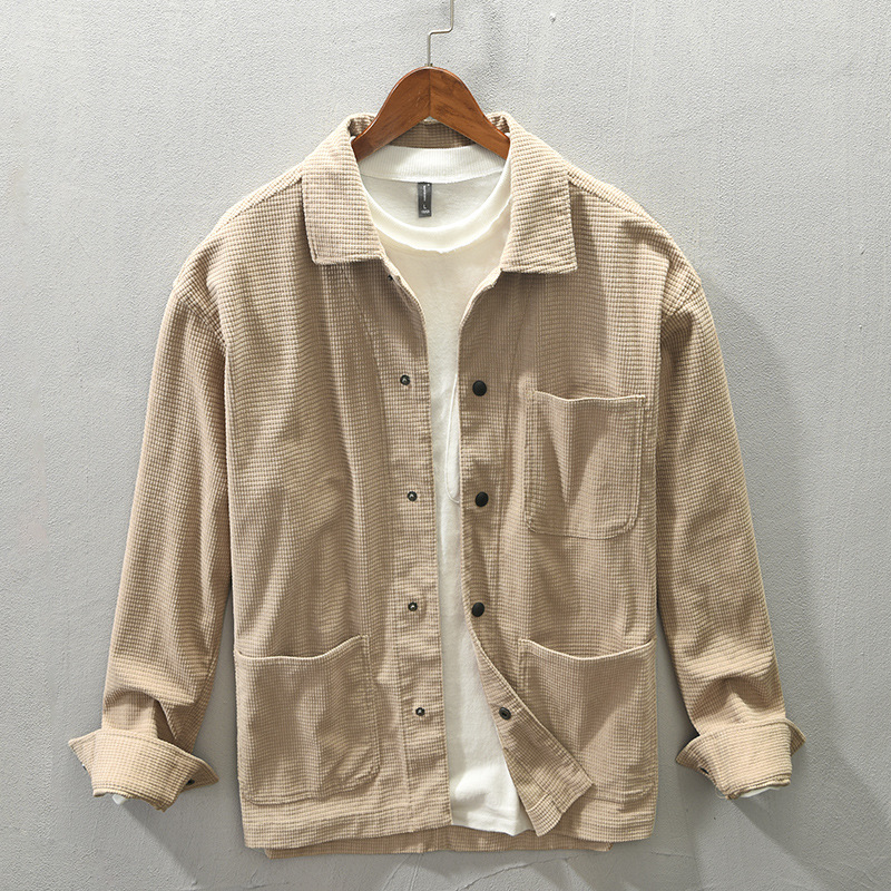 Z164 otoño e invierno nuevo retro japonés de manga larga casual solapa camisa abrigo entrega de una sola pieza