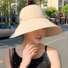 韩版夏季新款帽子女金属标防晒遮阳帽日系纯色百搭大檐空顶太阳帽