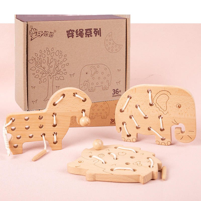 Juegos divertidos de cuerda de madera para bebés mano a mano entrenamiento cerebral de concentración cognitiva temprana granos juguetes de hilo