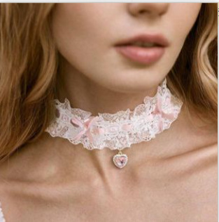 Qifu Lace Braided Bow Diamond Heart Necklace Fashionable Sweet Versatile Elegant Clavicle Chain Necklace for Women