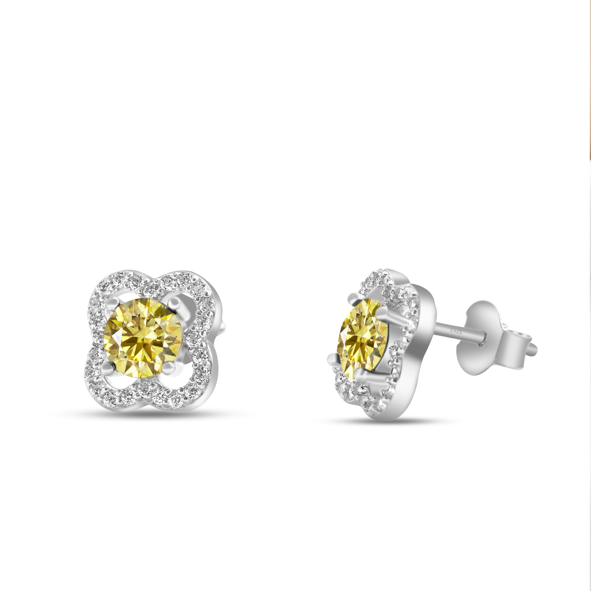 s925 joyería de plata esterlina moissanite cuatro hojas pernos de orejas damas micro color D 50 puntos / 1ct pendientes directos de fábrica