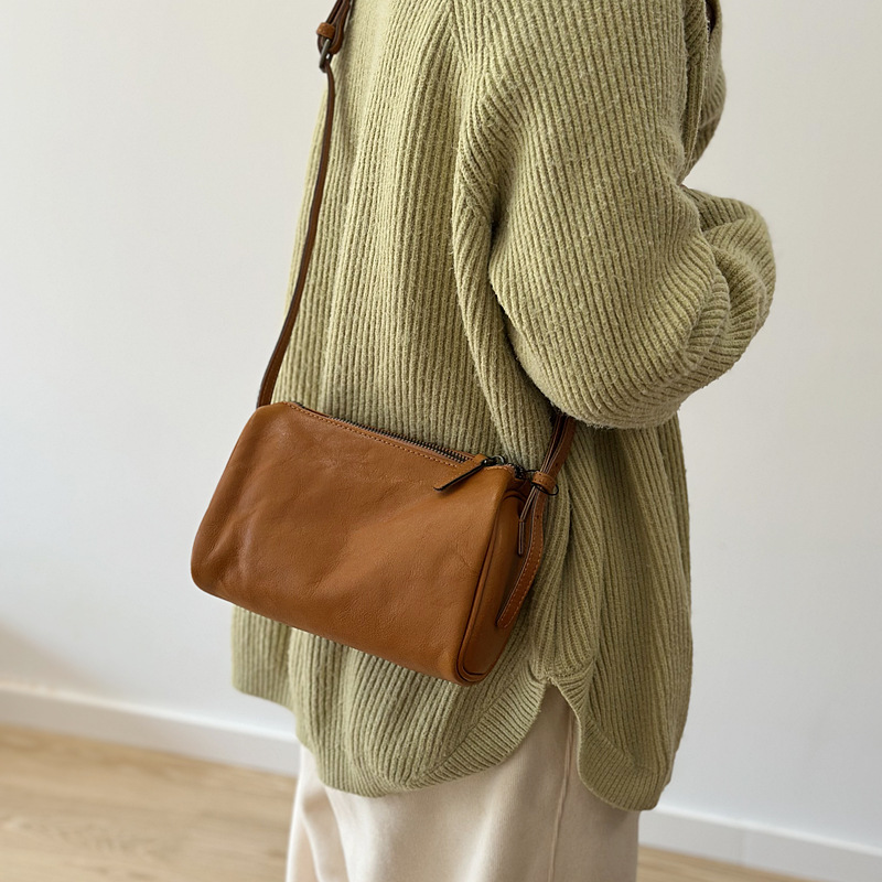 Mini Genuine Leather Square Bag For Women, Vegetable-Tanned Top Grain Cowhide Handbag & Crossbody Bag, 2026 Spring New Arrival Pencil Bag - Thumbnail 3