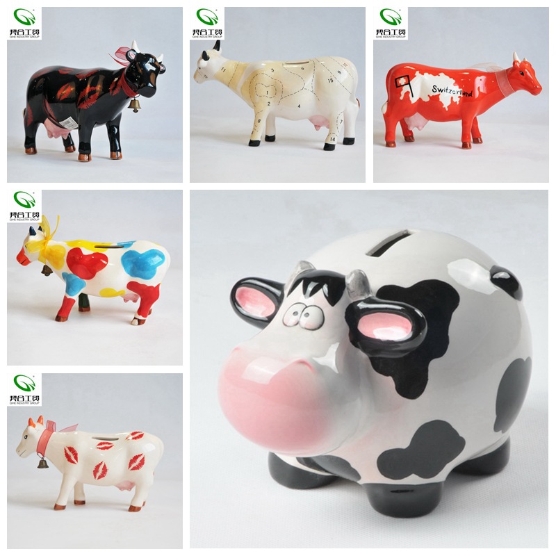 Cerámica vaca vaca hucha vaca hucha ternera hucha dibujos animados adorno de vaca moneda para niños tarro de almacenamiento de toros