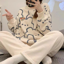 工厂直销睡衣女士法兰绒套装秋冬保暖甜美珊瑚绒跨境家居服